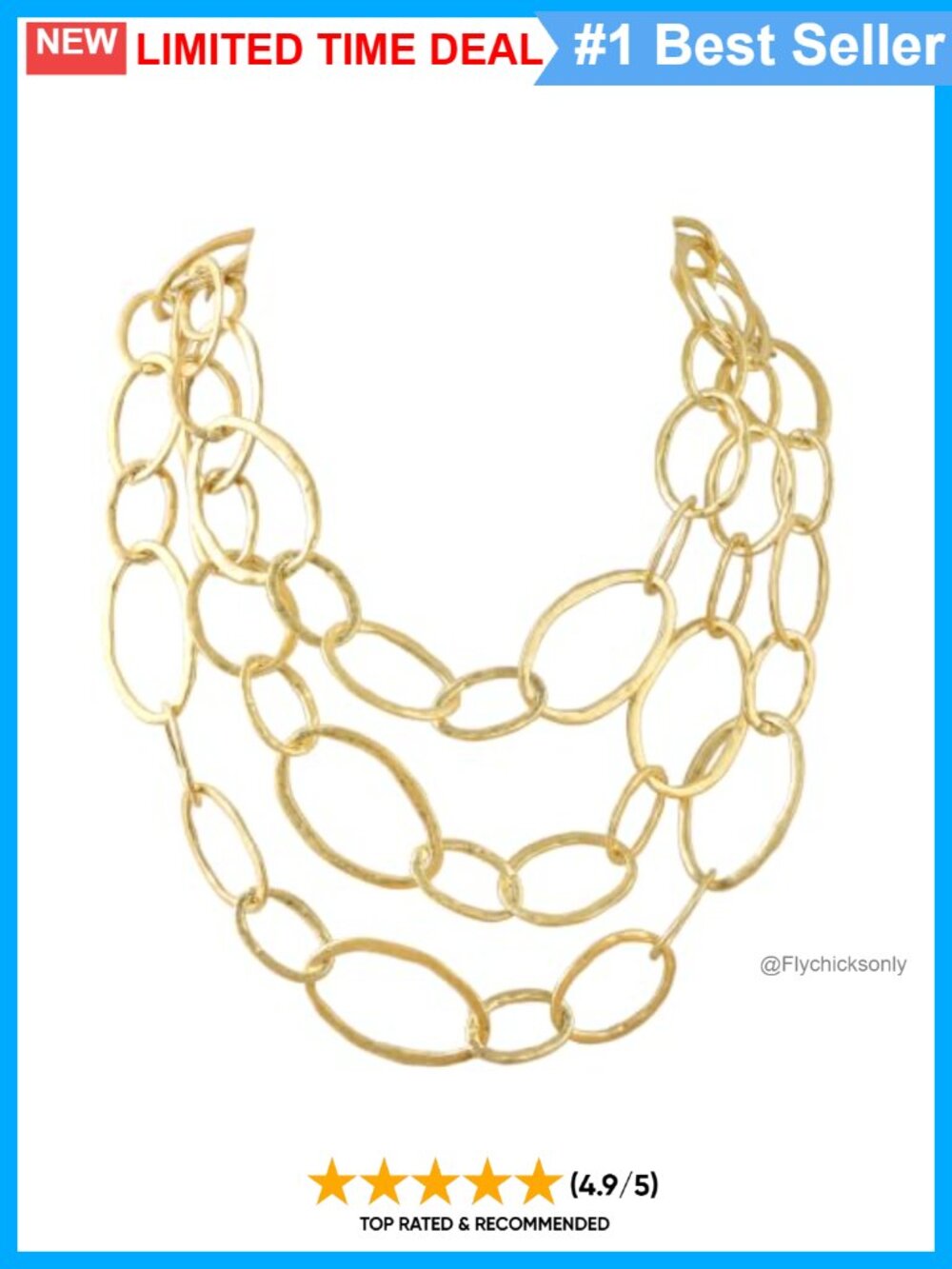 3-Layer Chunky Link Chain Necklace Gold Plated Zinc Alloy Statement Jewelry